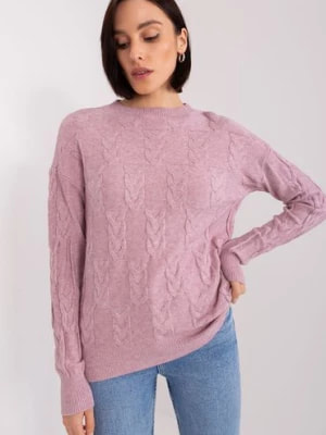 Zdjęcie produktu Sweter z warkoczami o luźnym kroju jasny fioletowy Wool Fashion Italia