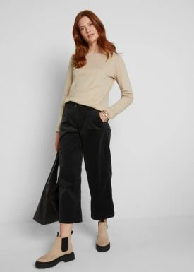 Zdjęcie produktu Szerokie spodnie sztruksowe culotte high-waist z wygodnym paskiem, dł. 7/8 bonprix