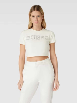 Zdjęcie produktu T-shirt krótki z obszyciem kamieniami stras model ‘COUTURE’ Guess Activewear