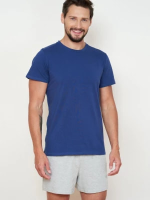 Zdjęcie produktu T shirt męski - granatowy z krótkimi rękawami Bohomoss - Luxurious Design