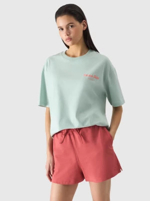 Zdjęcie produktu T-shirt oversize z nadrukiem damski - mięta 4F