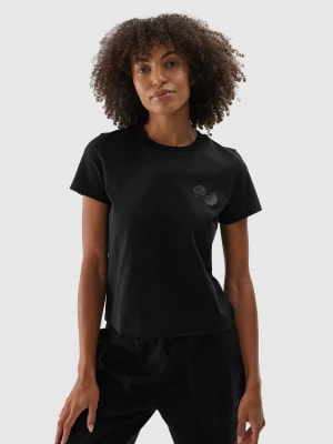 Zdjęcie produktu T-shirt z bawełny organicznej z nadrukiem damski - czarny 4F