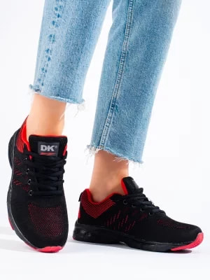 Zdjęcie produktu Tekstylne buty damskie sportowe czarno-czerwone DK
