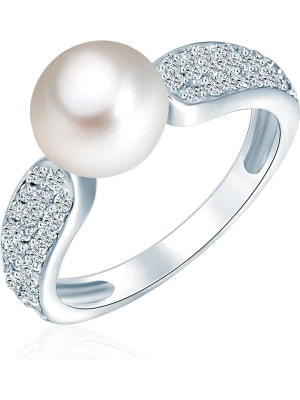Zdjęcie produktu The Pacific Pearl Company Srebrny pierścionek z perłą i cyrkoniami rozmiar: 54