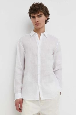 Zdjęcie produktu Theory koszula lniana kolor biały regular z kołnierzykiem klasycznym