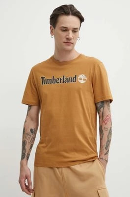 Zdjęcie produktu Timberland t-shirt bawełniany męski kolor brązowy z nadrukiem TB0A5UPQP471