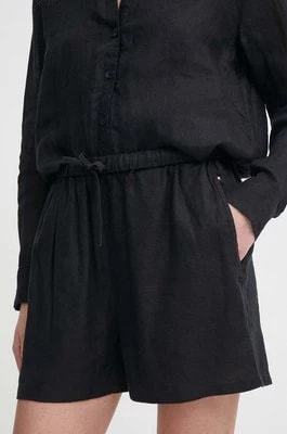 Zdjęcie produktu Tommy Hilfiger szorty lniane kolor czarny gładkie high waist WW0WW41376