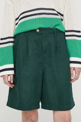 Zdjęcie produktu Tommy Hilfiger szorty z domieszką lnu kolor zielony gładkie high waist WW0WW41771