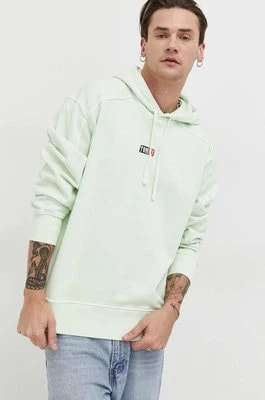 Zdjęcie produktu Tommy Jeans bluza bawełniana męska kolor zielony z kapturem gładka