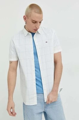 Zdjęcie produktu Tommy Jeans koszula bawełniana męska kolor biały regular z kołnierzykiem klasycznym