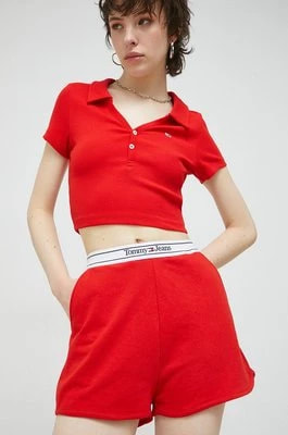 Zdjęcie produktu Tommy Jeans szorty damskie kolor czerwony gładkie high waist
