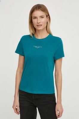 Zdjęcie produktu Tommy Jeans t-shirt bawełniany damski kolor turkusowy DW0DW17828