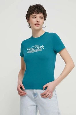 Zdjęcie produktu Tommy Jeans t-shirt bawełniany damski kolor turkusowy DW0DW17826