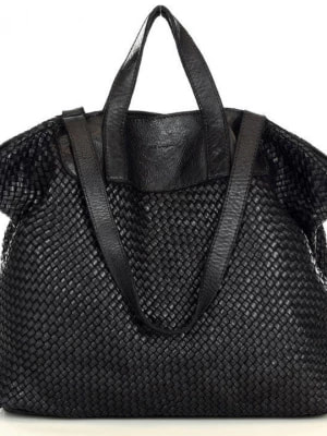 Zdjęcie produktu Torba damska pleciona shopper & shoulder leather bag czarna Merg