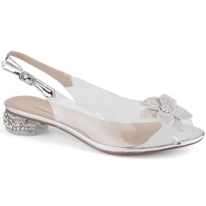 Zdjęcie produktu Transparentne sandały damskie lakierowane z cyrkoniami srebrne S.Barski MR38-383 srebrny