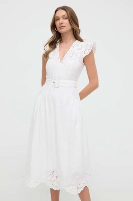 Zdjęcie produktu Twinset sukienka lniana kolor biały maxi rozkloszowana