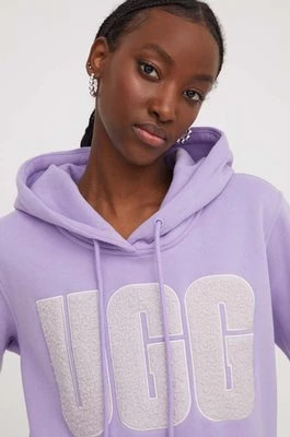 Zdjęcie produktu UGG bluza damska kolor fioletowy z kapturem z aplikacją 1144506