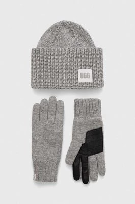 Zdjęcie produktu UGG czapka i rękawiczki z domieszką wełny kolor szary