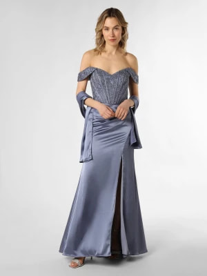 Zdjęcie produktu Unique Damska sukienka wieczorowa ze stułą Kobiety Satyna niebieski jednolity,