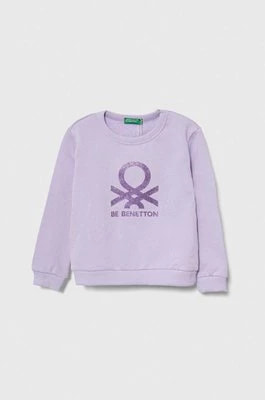 Zdjęcie produktu United Colors of Benetton bluza bawełniana dziecięca kolor fioletowy z nadrukiem