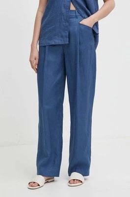 Zdjęcie produktu United Colors of Benetton spodnie lniane kolor niebieski fason chinos high waist