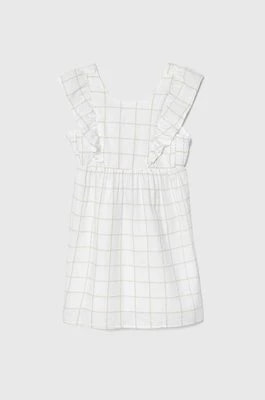 Zdjęcie produktu United Colors of Benetton sukienka lniana dziecięca kolor biały mini rozkloszowana