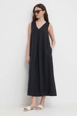 Zdjęcie produktu United Colors of Benetton sukienka lniana kolor czarny maxi rozkloszowana