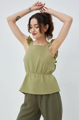 Zdjęcie produktu Vero Moda bluzka bawełniana damska kolor zielony gładka