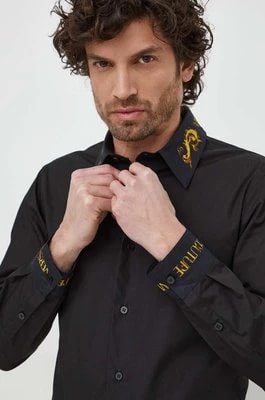 Zdjęcie produktu Versace Jeans Couture koszula bawełniana męska kolor czarny regular z kołnierzykiem klasycznym 76GAL2SW N0132