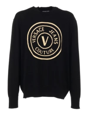 Zdjęcie produktu Versace Jeans Couture, Męski Sweter z Wełny z Złotym Logo Black, male,