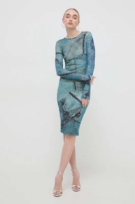 Zdjęcie produktu Versace Jeans Couture sukienka kolor turkusowy midi dopasowana 76HAO938 JS279