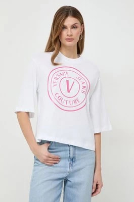 Zdjęcie produktu Versace Jeans Couture t-shirt bawełniany damski kolor biały 76HAHG05 CJ00G