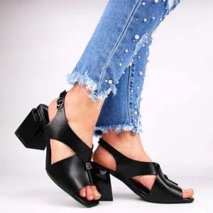 Zdjęcie produktu VINCEZA 62111 sandały damskie skórzane na klocku eleganckie czarne