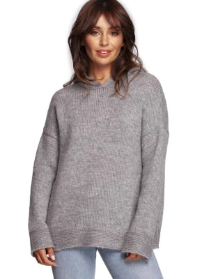 Zdjęcie produktu Wełniany sweter z kapturem szary BE Knit