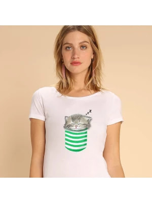 Zdjęcie produktu WOOOP Koszulka "Cat in the pocket" w kolorze białym rozmiar: S