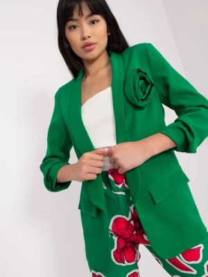 Zdjęcie produktu Zielona elegancka marynarka z kwiatem Italy Moda