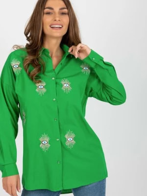 Zdjęcie produktu Zielona rozpinana koszula oversize z haftem