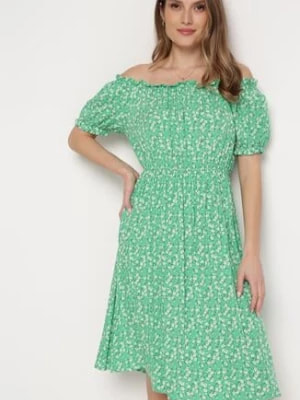 Zdjęcie produktu Zielona Sukienka Midi z Wiskozy Hiszpanka w Kwiatowy Print Oserafia