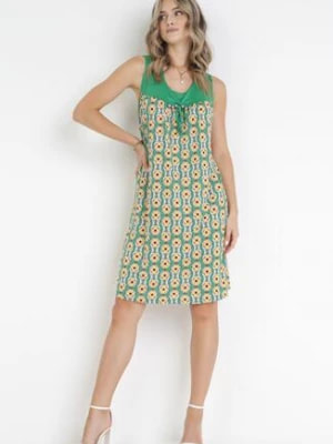 Zdjęcie produktu Zielona Trapezowa Sukienka Midi z Ozdobnymi Koralikami Roswitha
