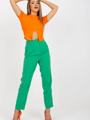 Zdjęcie produktu Zielone elegacnkie spodnie z materiału z prostą nogawką Xsapienza
