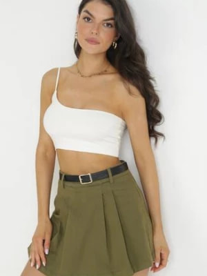 Zdjęcie produktu Zielone Szorty Jeansowe Imitujące Spódnicę Mini z Paskiem Arenie