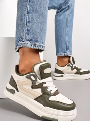 Zdjęcie produktu Zieloneo-Białe Sneakersy Ozdobione Wstawkami i Perforacją z Imitacji Skóry Cressia szixth june