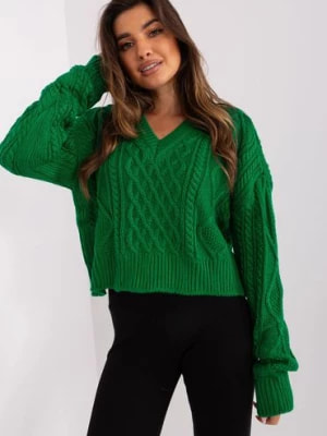 Zdjęcie produktu Zielony luźny sweter w warkocze BADU