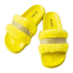 Zdjęcie produktu Żółte futrzane klapki z cyrkoniami Carrito Inna marka